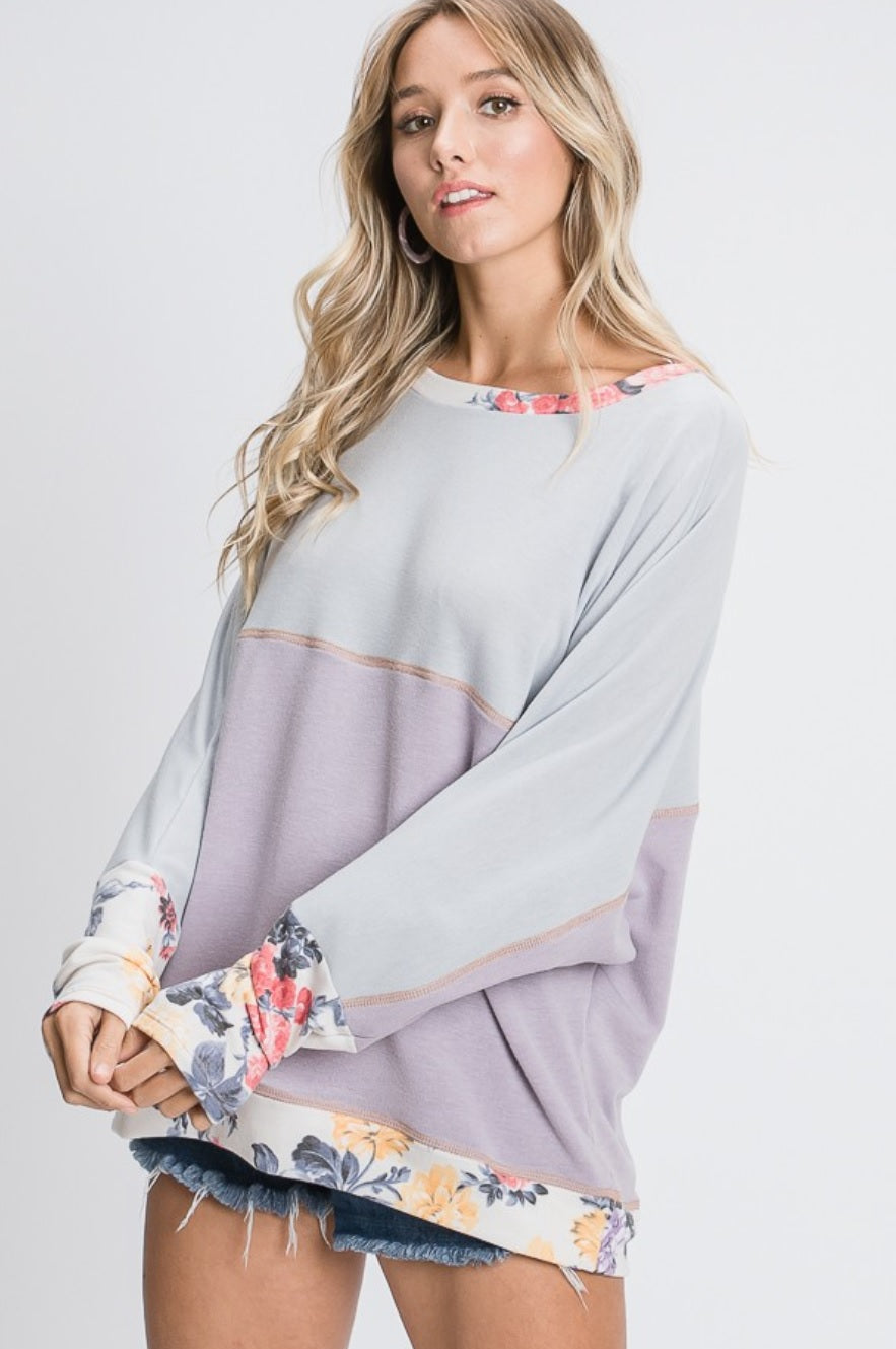 Colour Block Floral Long Sleeve Top