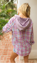 Load image into Gallery viewer, Lavender Pink Plaid Button Down Hoodie Shirt
