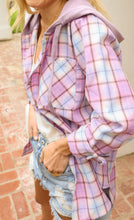 Load image into Gallery viewer, Lavender Pink Plaid Button Down Hoodie Shirt
