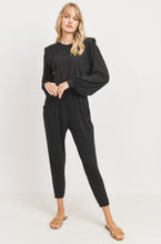 Load image into Gallery viewer, Padded Shoulders Long Balloon Sleeves Jumpsuit
