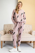 Load image into Gallery viewer, Long Sleeve Pink Lightning Bolt Terry Knit Set
